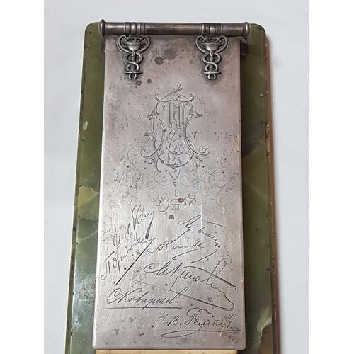 64 - Antique Russian Silver (Circa 1920) Writing Pad Holder with Several Engraved Signatures and a Monogr... 