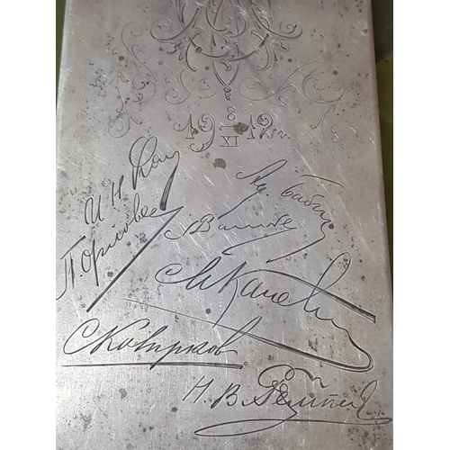 64 - Antique Russian Silver (Circa 1920) Writing Pad Holder with Several Engraved Signatures and a Monogr... 