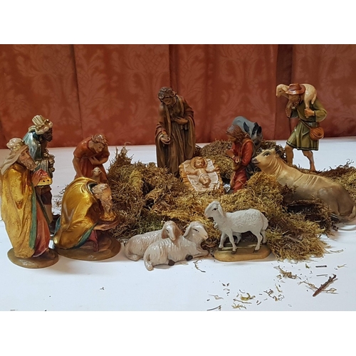 72 - Christmas Nostalgia- Beautiful Nativity Scene with Wooden Figurines in Retro Style.