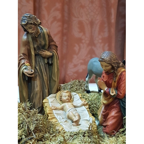 72 - Christmas Nostalgia- Beautiful Nativity Scene with Wooden Figurines in Retro Style.
