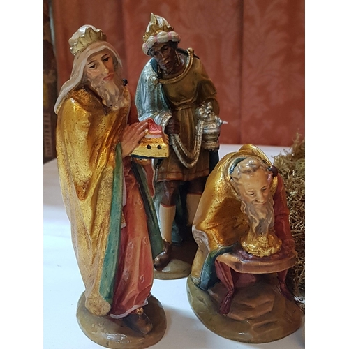 72 - Christmas Nostalgia- Beautiful Nativity Scene with Wooden Figurines in Retro Style.