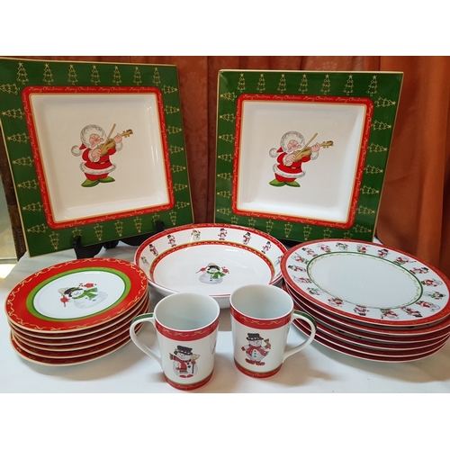 73 - 'Santa Claus' Xmas Dinner Service, Pratos de Casa Portuguese Ceramic; 2x Large Square Serving Dishes... 