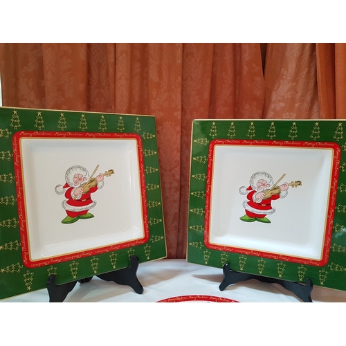73 - 'Santa Claus' Xmas Dinner Service, Pratos de Casa Portuguese Ceramic; 2x Large Square Serving Dishes... 