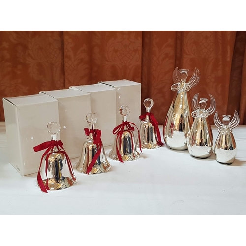 87 - Christmas Ornaments in Silver Tone; 3x Angels (Approx. H:17cm/ H: 13cm/ H: 11cm) and 4x Bells with C... 