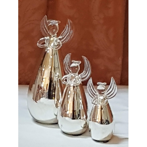 87 - Christmas Ornaments in Silver Tone; 3x Angels (Approx. H:17cm/ H: 13cm/ H: 11cm) and 4x Bells with C... 