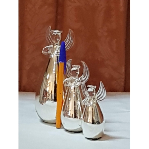 87 - Christmas Ornaments in Silver Tone; 3x Angels (Approx. H:17cm/ H: 13cm/ H: 11cm) and 4x Bells with C... 