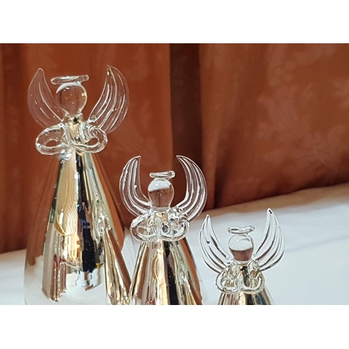 87 - Christmas Ornaments in Silver Tone; 3x Angels (Approx. H:17cm/ H: 13cm/ H: 11cm) and 4x Bells with C... 