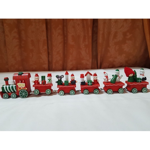 89 - Mini Christmas Trains, Vintage Style Wooden Mini Ornaments.(2)