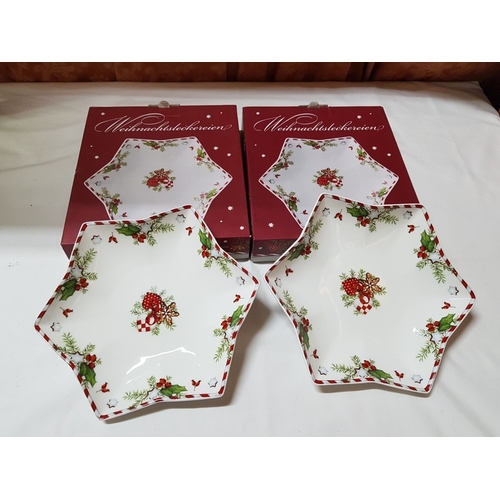 90 - Hutschenreuther Stars Christmas Crockery in Shape of Star; Plater (Approx. Ø: 34cm) and 2x Bowls (Ap... 
