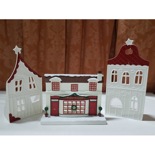 105 - Xmas Village- Porcelain Candle Holder for Tealight(Approx. H: 14.5cm- 23cm), See Multiple Photos. (3... 