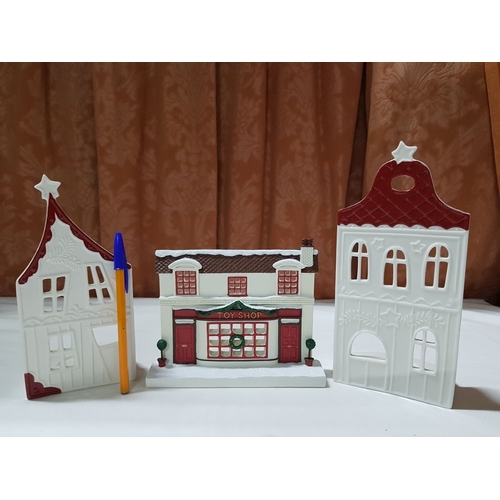 105 - Xmas Village- Porcelain Candle Holder for Tealight(Approx. H: 14.5cm- 23cm), See Multiple Photos. (3... 