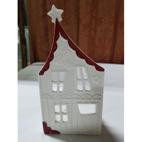 105 - Xmas Village- Porcelain Candle Holder for Tealight(Approx. H: 14.5cm- 23cm), See Multiple Photos. (3... 