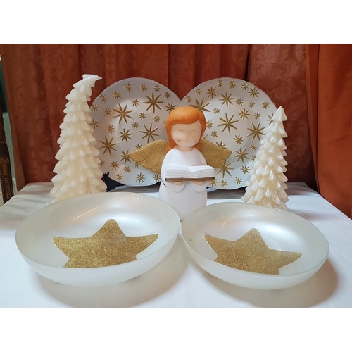 86 - White and Gold Festive Nostalgia, Collection of Stylish Christmas Decor; 2x 'Star' Bowls (Approx. Ø:... 