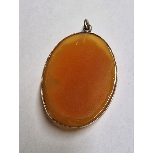 100 - Vintage Large Cameo Pendant with Silver(?) Surround, (Approx. H: 5cm, 9.9g)