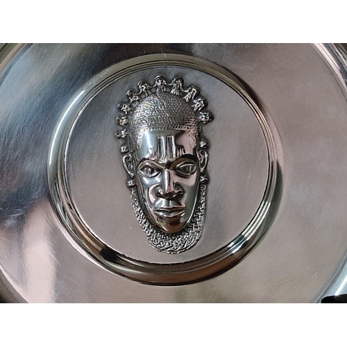55 - Christofle Silver Plated Dish / Small Plate with Mask of Benin Relief in Centre, Made in France, (Ap... 