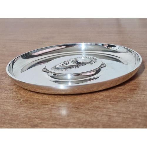 55 - Christofle Silver Plated Dish / Small Plate with Mask of Benin Relief in Centre, Made in France, (Ap... 