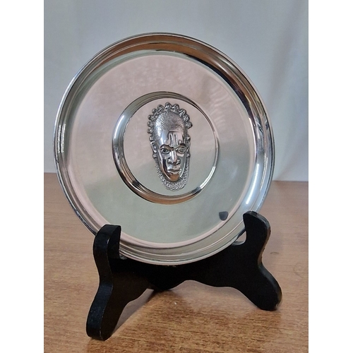 55A - Christofle Silver Plated Dish / Small Plate with Mask of Benin Relief in Centre, Made in France, (Ap... 