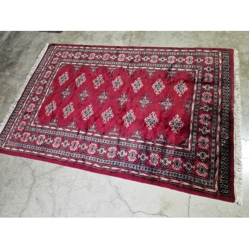 95 - Hand Woven Persian Afghan Carpet in Traditional Red Tone Geometric Pattern with Wide Decorative Bord... 
