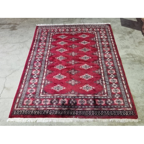 95 - Hand Woven Persian Afghan Carpet in Traditional Red Tone Geometric Pattern with Wide Decorative Bord... 