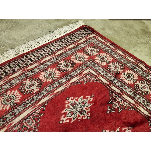 95 - Hand Woven Persian Afghan Carpet in Traditional Red Tone Geometric Pattern with Wide Decorative Bord... 