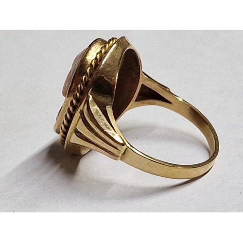 98 - Charming 18ct Gold Cameo Ring, (Approx. Size: O/P, H: 20mm, 5.5g)