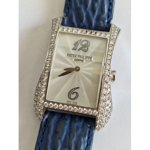 70C - Patek Philippe Gondolo 18ct White Gold Watch #4972, with Mother of Pearl Face and Diamond Encrusted ... 