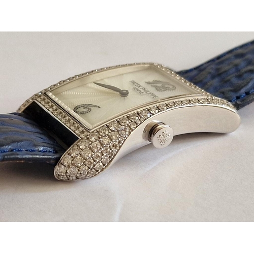 70C - Patek Philippe Gondolo 18ct White Gold Watch #4972, with Mother of Pearl Face and Diamond Encrusted ... 