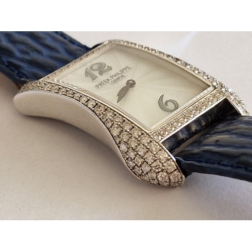 70C - Patek Philippe Gondolo 18ct White Gold Watch #4972, with Mother of Pearl Face and Diamond Encrusted ... 