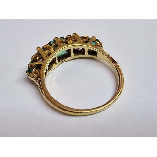 70A - Victorian 18ct Gold, Diamond and Emerald Ring; 5-Stone with Central Radiant Cut Emerald (Approx. 6mm... 
