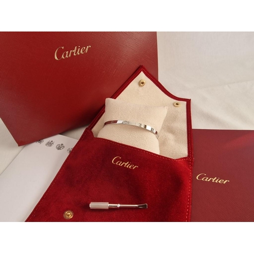 70 - Cartier Love Bracelet; 18ct White Gold with 6 x Diamonds, Size: 17, with Matching White Gold Screwdr... 