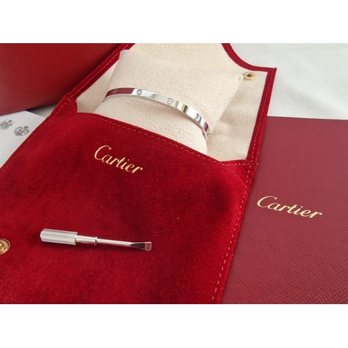 70 - Cartier Love Bracelet; 18ct White Gold with 6 x Diamonds, Size: 17, with Matching White Gold Screwdr... 