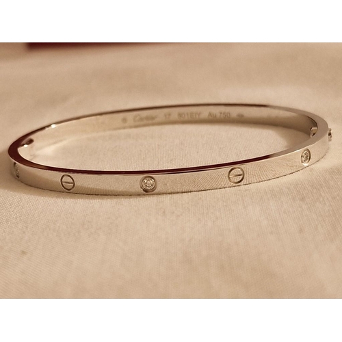 70 - Cartier Love Bracelet; 18ct White Gold with 6 x Diamonds, Size: 17, with Matching White Gold Screwdr... 
