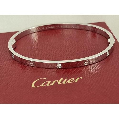 70 - Cartier Love Bracelet; 18ct White Gold with 6 x Diamonds, Size: 17, with Matching White Gold Screwdr... 