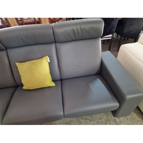 100A - 'Ekornes' Stressless Space Sofa; Designer 3-Seater Grey Leather High Back Reclining Sofa Over Chrome... 