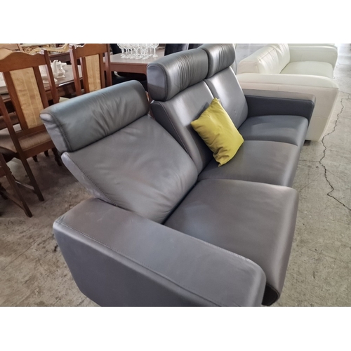 100A - 'Ekornes' Stressless Space Sofa; Designer 3-Seater Grey Leather High Back Reclining Sofa Over Chrome... 