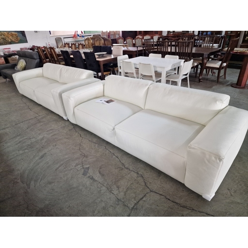 100B - 2 x Flexlux 'Lucera' White Leather 3-Seater Sofas; Modern Design & Super Comfortable High-Quality Se... 