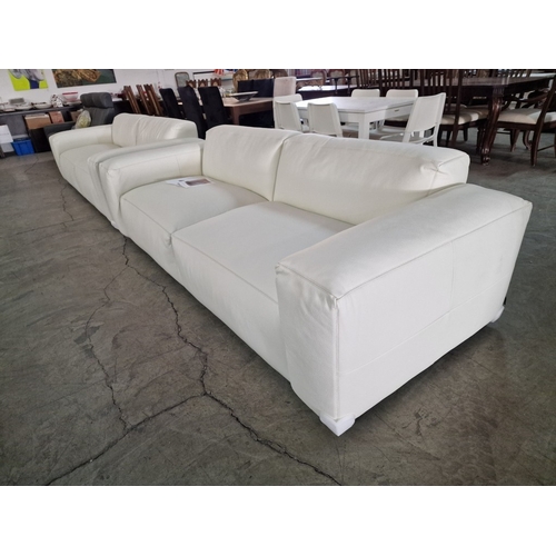 100B - 2 x Flexlux 'Lucera' White Leather 3-Seater Sofas; Modern Design & Super Comfortable High-Quality Se... 