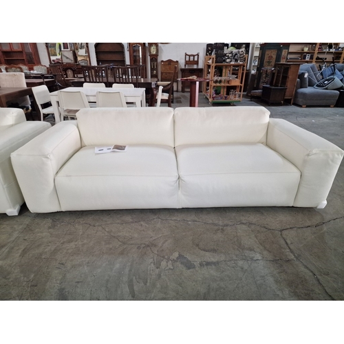 100B - 2 x Flexlux 'Lucera' White Leather 3-Seater Sofas; Modern Design & Super Comfortable High-Quality Se... 