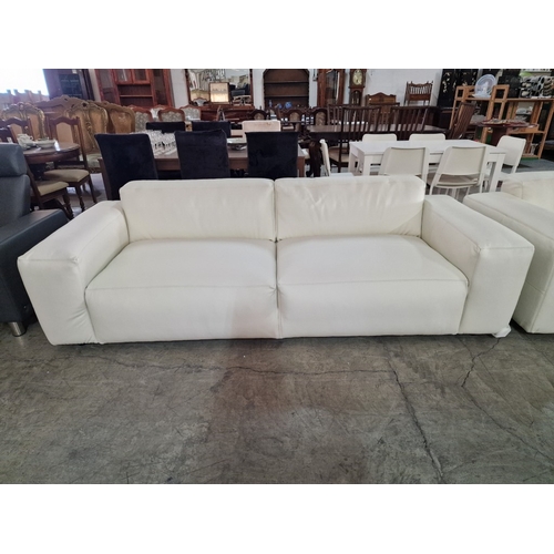100B - 2 x Flexlux 'Lucera' White Leather 3-Seater Sofas; Modern Design & Super Comfortable High-Quality Se... 