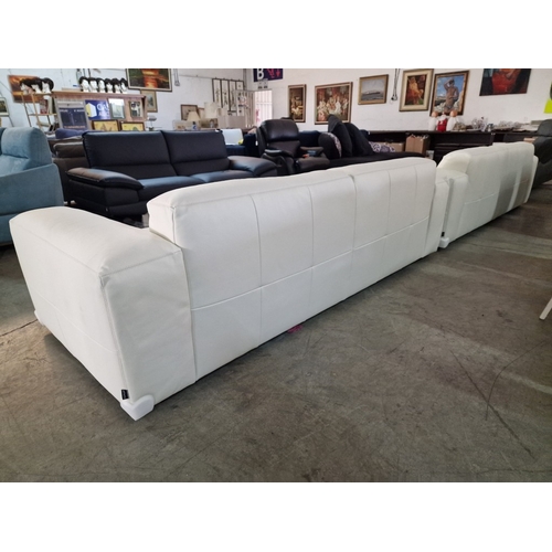 100B - 2 x Flexlux 'Lucera' White Leather 3-Seater Sofas; Modern Design & Super Comfortable High-Quality Se... 