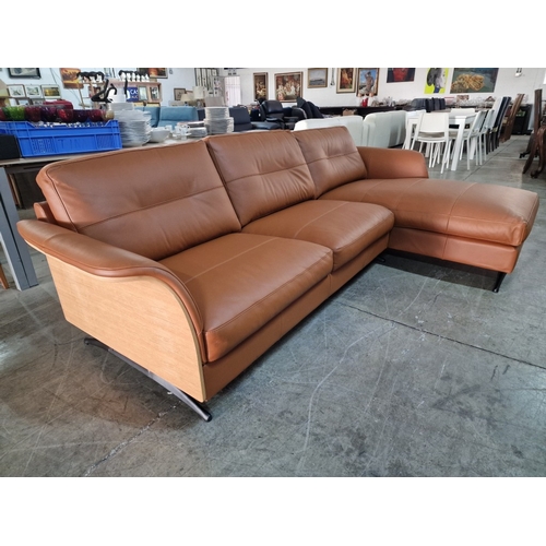 100C - Flexflux 'Glow' L-Shaped Corner Sofa / Chaise Sofa in Old Chestnut Brown Colour Genuine Leather Over... 