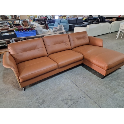 100C - Flexflux 'Glow' L-Shaped Corner Sofa / Chaise Sofa in Old Chestnut Brown Colour Genuine Leather Over... 