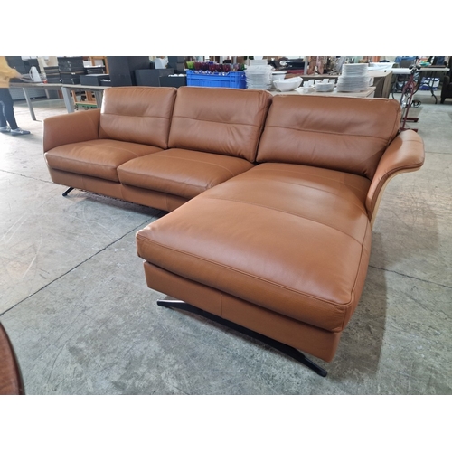 100C - Flexflux 'Glow' L-Shaped Corner Sofa / Chaise Sofa in Old Chestnut Brown Colour Genuine Leather Over... 