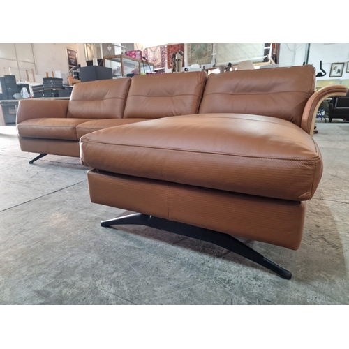 100C - Flexflux 'Glow' L-Shaped Corner Sofa / Chaise Sofa in Old Chestnut Brown Colour Genuine Leather Over... 