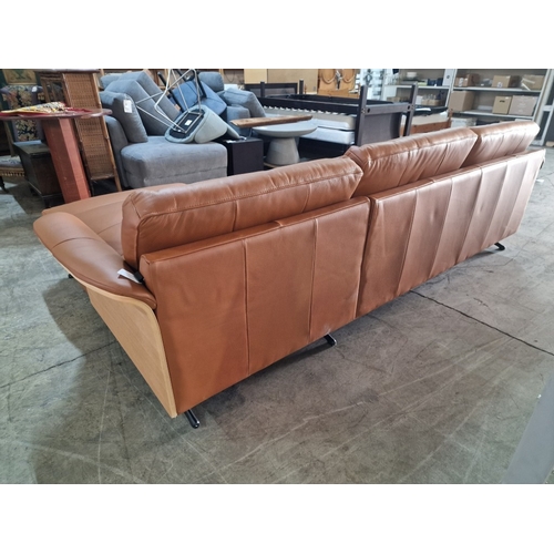 100C - Flexflux 'Glow' L-Shaped Corner Sofa / Chaise Sofa in Old Chestnut Brown Colour Genuine Leather Over... 