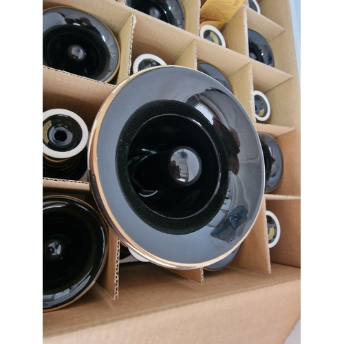 92 - Box of 30 x 'Cup of Pythagoras', Decorative Black Porcelain White Goblets with Gold Tone Greek Decor... 