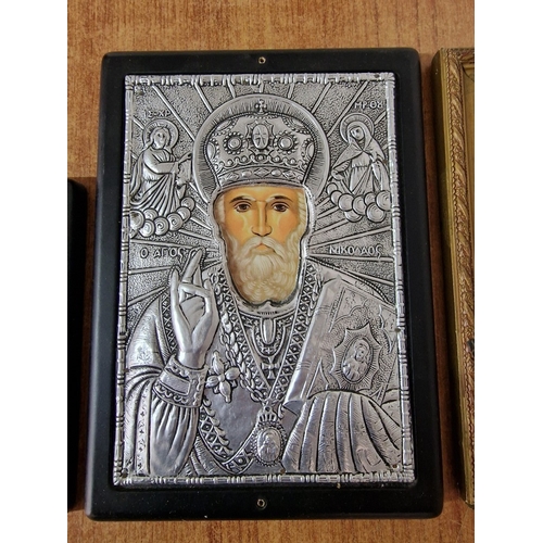 614D - 3 x Icons; Including .950 Silver Relief and 2 x White Metal Others, (Approx. Max. 22 x 17cm), (3)