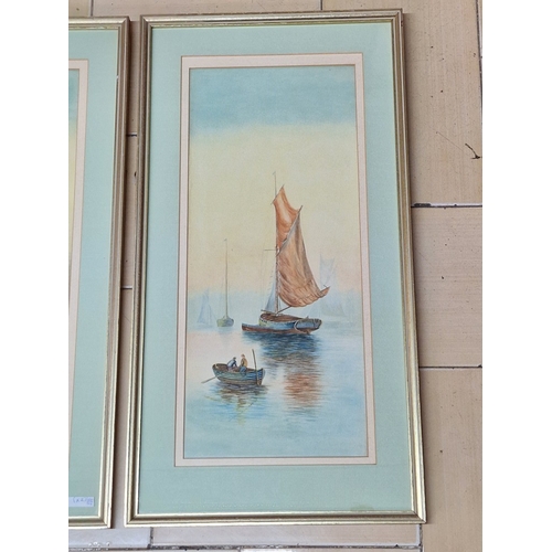 615D - Pair of Original Framed Water Colour Paintings of Sail Boats and Rowing Boats at Sea, Unknown Artist... 