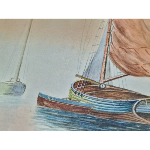 615D - Pair of Original Framed Water Colour Paintings of Sail Boats and Rowing Boats at Sea, Unknown Artist... 
