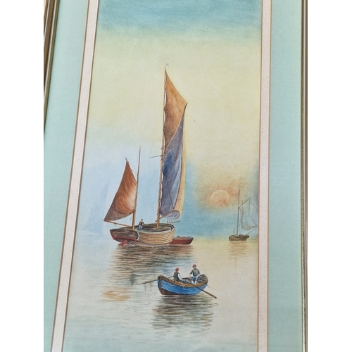 615D - Pair of Original Framed Water Colour Paintings of Sail Boats and Rowing Boats at Sea, Unknown Artist... 